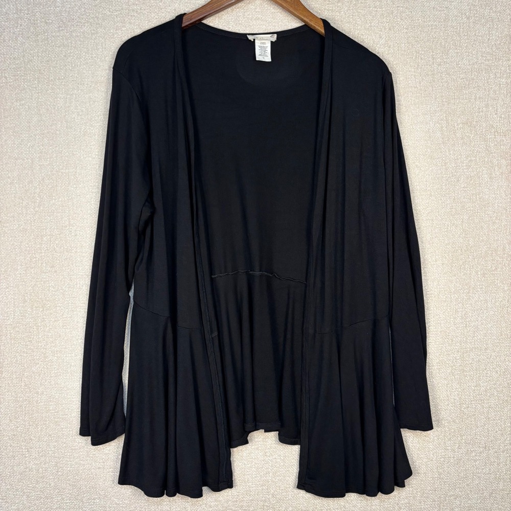 Rae Republic Womens 2X Black Open Front Peplum Hem Cardigan Long Sleeve